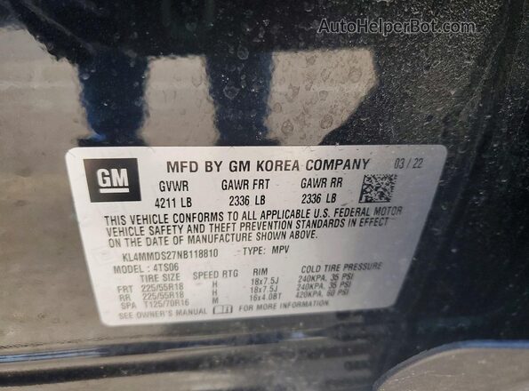 KL4MMDS27NB118810 2022 BUICK ENCORE Черный Вид наклейки с VIN-кодом
