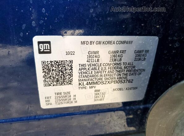 KL4MMDS2XPB053762 2023 BUICK ENCORE Blue VIN კოდის სტიკერის ხედი