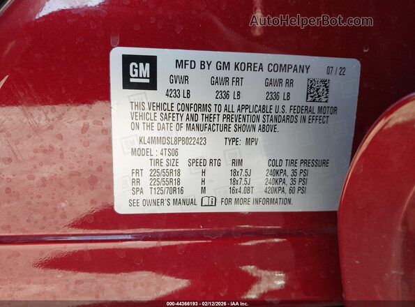 KL4MMDSL8PB022423 2023 BUICK ENCORE Red Շարժիչի բաժամունքի տեսք