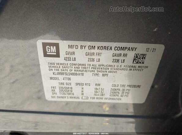 KL4MMFSL5NB084418 2022 BUICK ENCORE Gray Вид підкапотного простору