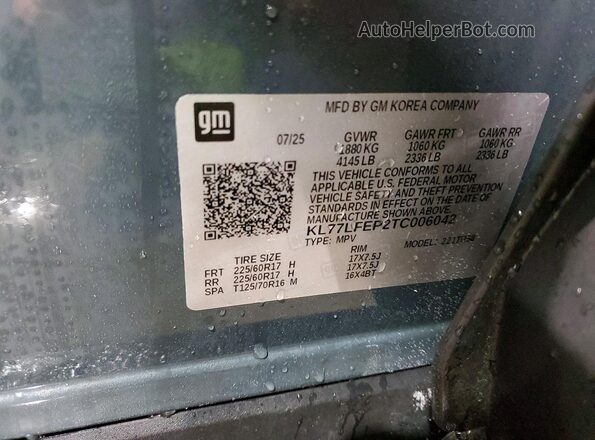 KL77LFEP2TC006042 2026 CHEVROLET TRAX Серый Панорамный вид салона 360°