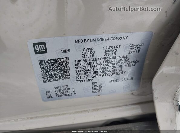 KL77LGEP9TC056247 2026 CHEVROLET TRAX Tan Widok komory silnika