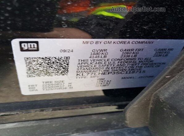 KL77LHEP3SC118715 2025 CHEVROLET TRAX Black Vista de la etiqueta del VIN
