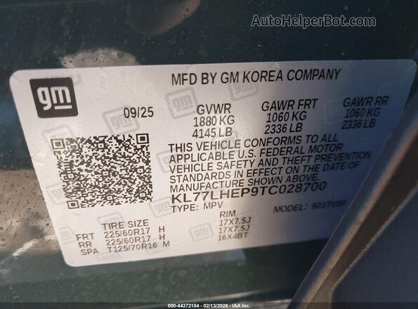 KL77LHEP9TC028700 2026 CHEVROLET TRAX Green Vista del compartimento del motor