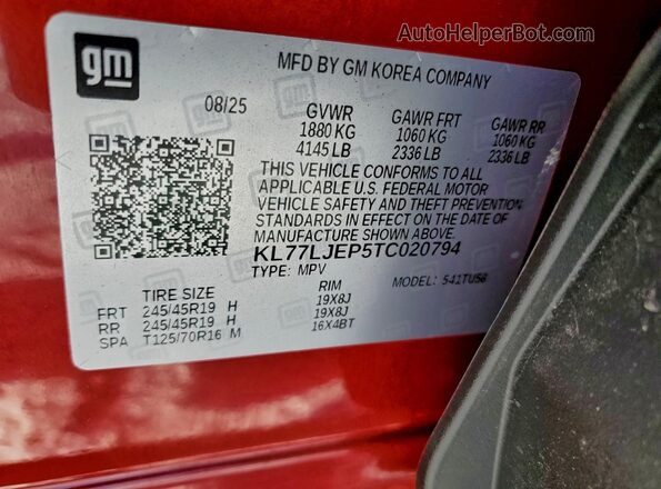 KL77LJEP5TC020794 2026 CHEVROLET TRAX Red Widok komory silnika