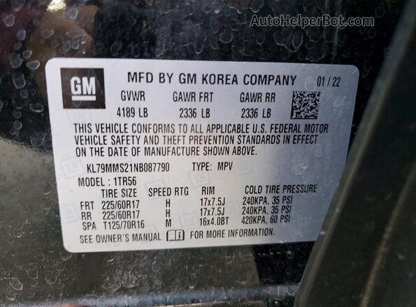 KL79MMS21NB087790 2022 CHEVROLET TRAILBLAZER Черный Панорамный вид салона 360°