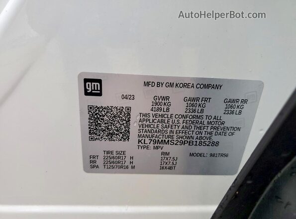 KL79MMS29PB185288 2023 CHEVROLET TRAILBLAZER White Vista interior de 360 grados