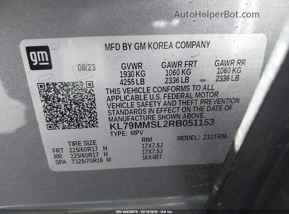 KL79MMSL2RB051153 2024 CHEVROLET TRAILBLAZER Gray Engine compartment view