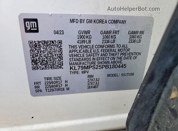 KL79MPS25PB180445 2023 CHEVROLET TRAILBLAZER White Widok wnętrza 360 stopni
