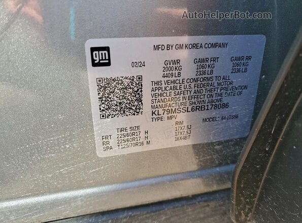 KL79MSSL6RB178086 2024 CHEVROLET TRAILBLAZER Серебряный Вид наклейки с VIN-кодом