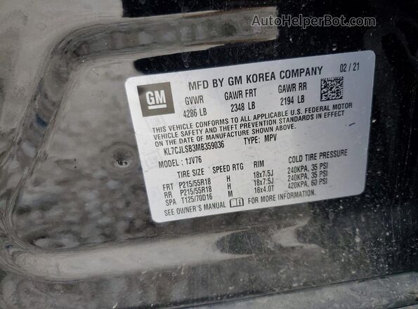 KL7CJLSB3MB359036 2021 CHEVROLET TRAX Black Vista interior de 360 grados