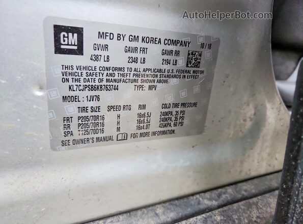 KL7CJPSB6KB763744 2019 CHEVROLET TRAX Silver Engine compartment view
