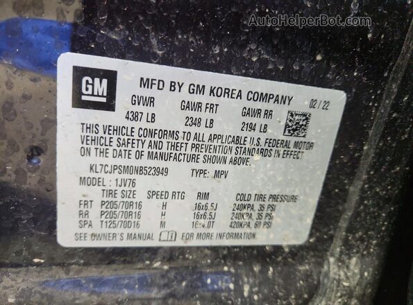 KL7CJPSM0NB523949 2022 CHEVROLET TRAX Черный Вид наклейки с VIN-кодом