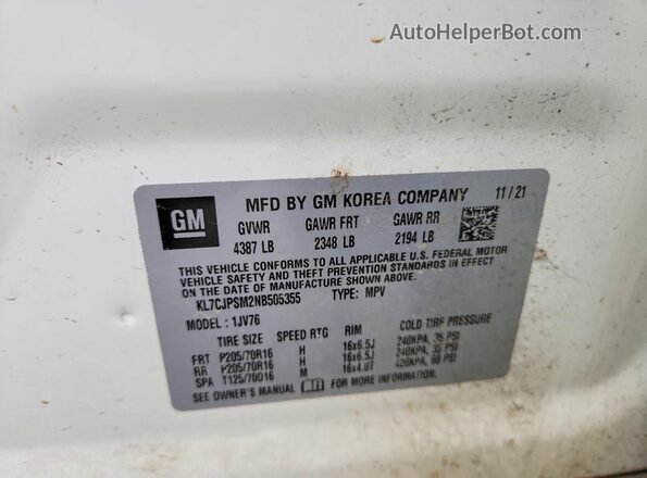 KL7CJPSM2NB505355 2022 CHEVROLET TRAX White Вид підкапотного простору