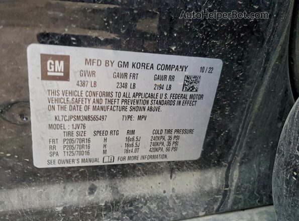 KL7CJPSM3NB565497 2022 CHEVROLET TRAX Черный Вид подкапотного пространства