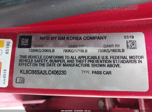 KL8CB6SA2LC406230 2020 CHEVROLET SPARK Розовый Вид подкапотного пространства