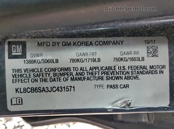 KL8CB6SA3JC431571 2018 CHEVROLET SPARK Gray Widok komory silnika
