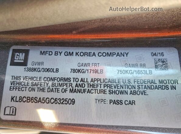 KL8CB6SA5GC632509 2016 CHEVROLET SPARK Серый Вид подкапотного пространства