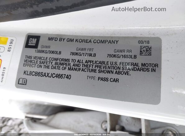 KL8CB6SAXJC466740 2018 CHEVROLET SPARK Белый Вид подкапотного пространства