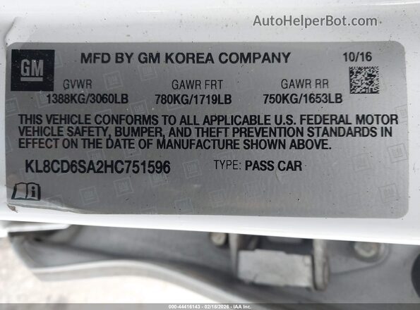 KL8CD6SA2HC751596 2017 CHEVROLET SPARK Белый Вид подкапотного пространства