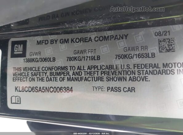 KL8CD6SA5NC006384 2022 CHEVROLET SPARK Black Engine compartment view