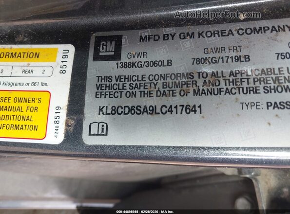 KL8CD6SA9LC417641 2020 CHEVROLET SPARK Серый Вид подкапотного пространства