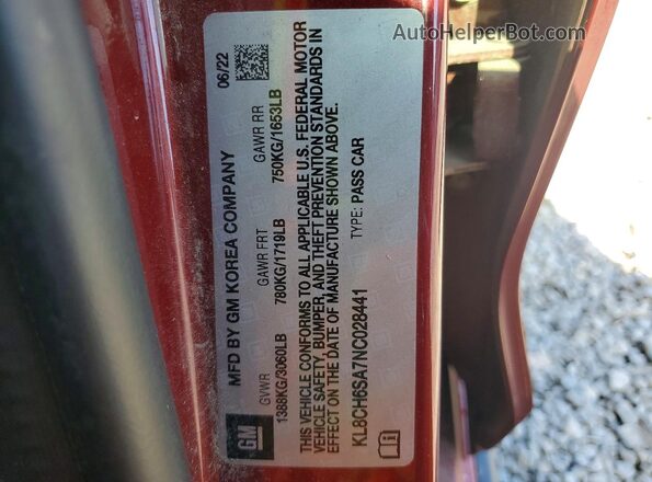 KL8CH6SA7NC028441 2022 CHEVROLET SPARK Maroon Вид підкапотного простору