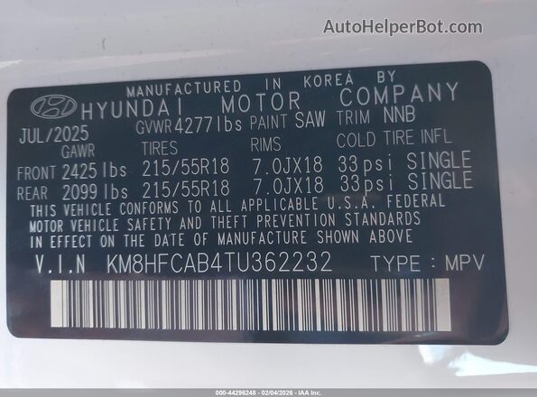 KM8HFCAB4TU362232 2026 HYUNDAI KONA Белый Вид подкапотного пространства