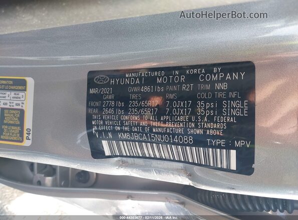 KM8JBCA15NU014088 2022 HYUNDAI TUCSON HYBRID Серебряный Вид подкапотного пространства