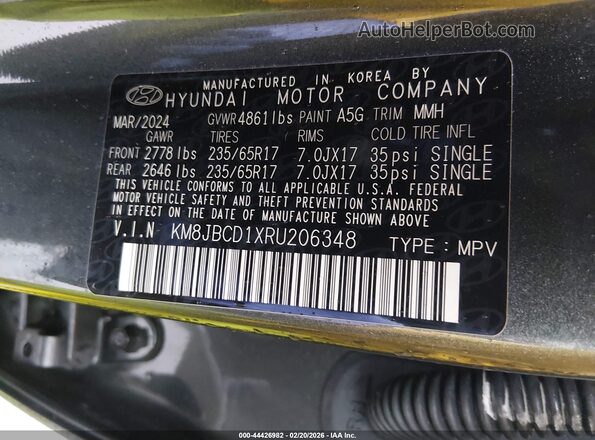 KM8JBCD1XRU206348 2024 HYUNDAI TUCSON HYBRID Gray Vista del compartimento del motor