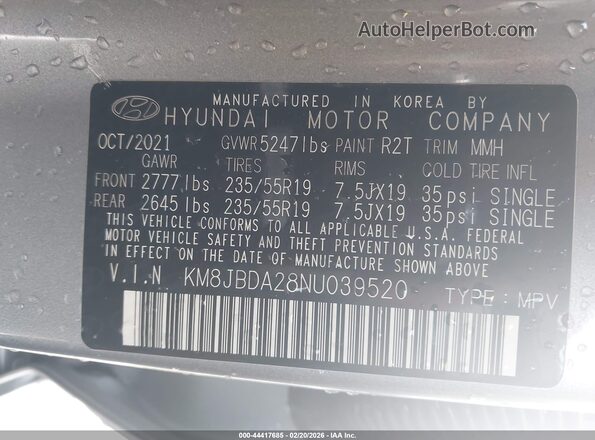 KM8JBDA28NU039520 2022 HYUNDAI TUCSON PLUG-IN HYBRID Серебряный Вид подкапотного пространства