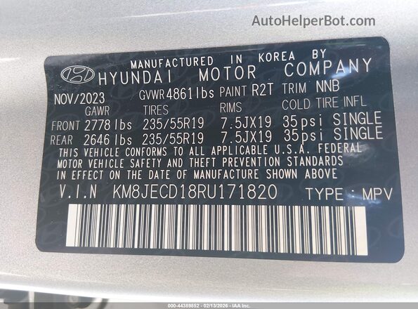 KM8JECD18RU171820 2024 HYUNDAI TUCSON HYBRID Серебряный Вид подкапотного пространства