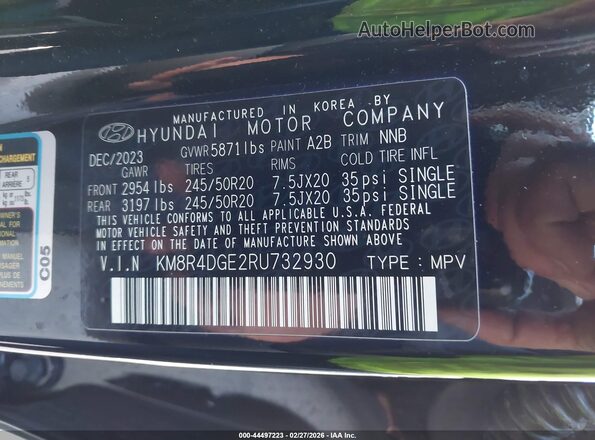 KM8R4DGE2RU732930 2024 HYUNDAI PALISADE Черный Вид подкапотного пространства