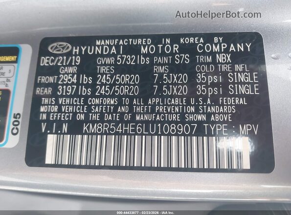 KM8R54HE6LU108907 2020 HYUNDAI PALISADE Серый Вид подкапотного пространства