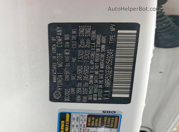 KM8R5DGE9PU569249 2023 HYUNDAI PALISADE White Widok naklejki z numerem VIN