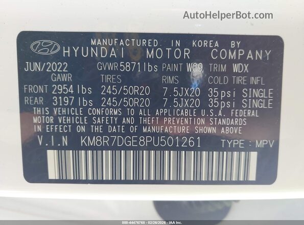 KM8R7DGE8PU501261 2023 HYUNDAI PALISADE White ძრავის განყოფილების ხედი