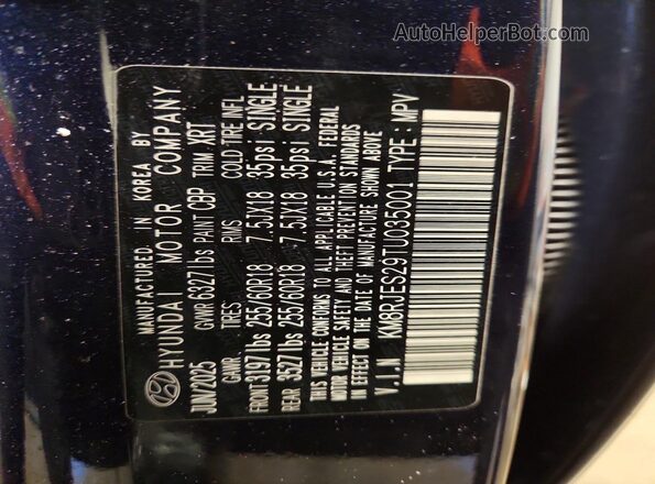 KM8RJES29TU035001 2026 HYUNDAI PALISADE Blue Widok wnętrza 360 stopni
