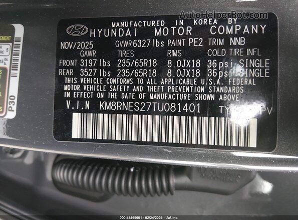 KM8RNES27TU081401 2026 HYUNDAI PALISADE Gray Widok komory silnika