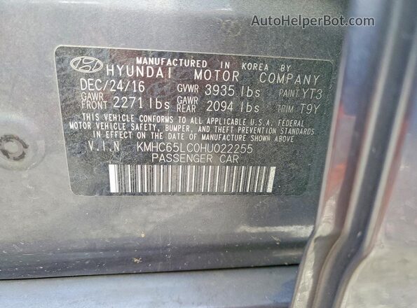 KMHC65LC0HU022255 2017 HYUNDAI IONIQ Серый Вид наклейки с VIN-кодом