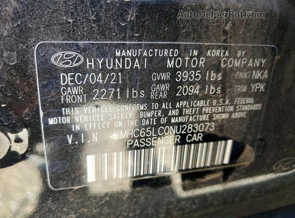KMHC65LC0NU283073 2022 HYUNDAI IONIQ Черный Вид подкапотного пространства