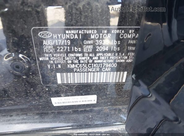 KMHC65LC1KU179400 2019 HYUNDAI IONIQ HYBRID Черный Вид подкапотного пространства