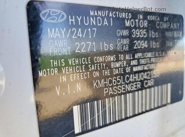 KMHC65LC4HU042153 2017 HYUNDAI IONIQ White Widok komory silnika