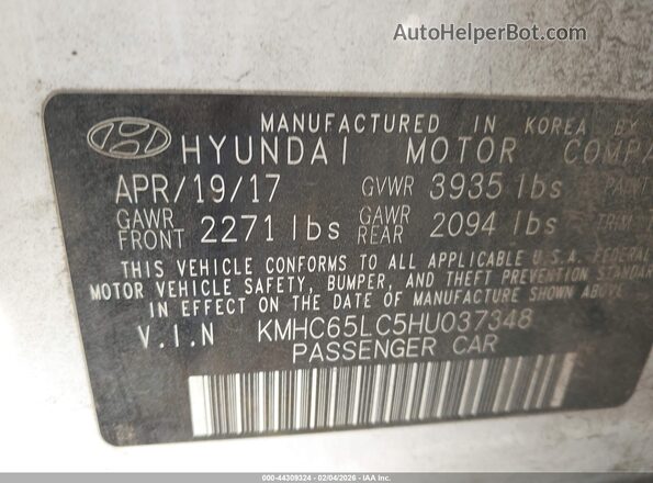 KMHC65LC5HU037348 2017 HYUNDAI IONIQ HYBRID Белый Вид подкапотного пространства