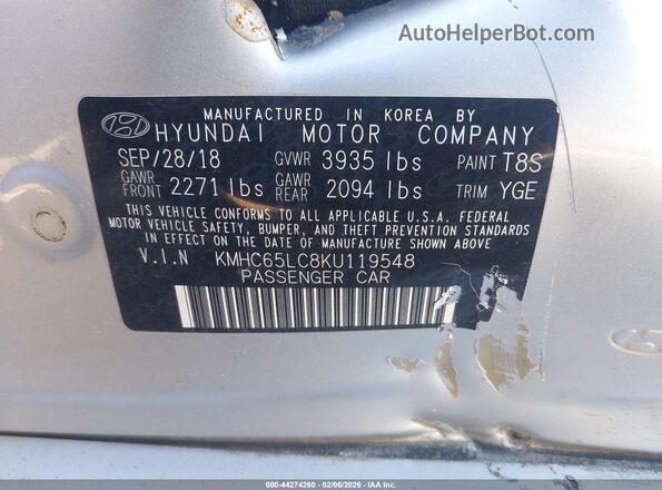 KMHC65LC8KU119548 2019 HYUNDAI IONIQ HYBRID Серебряный Вид подкапотного пространства