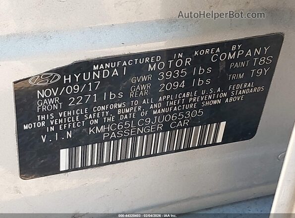 KMHC65LC9JU065305 2018 HYUNDAI IONIQ HYBRID Серебряный Вид подкапотного пространства