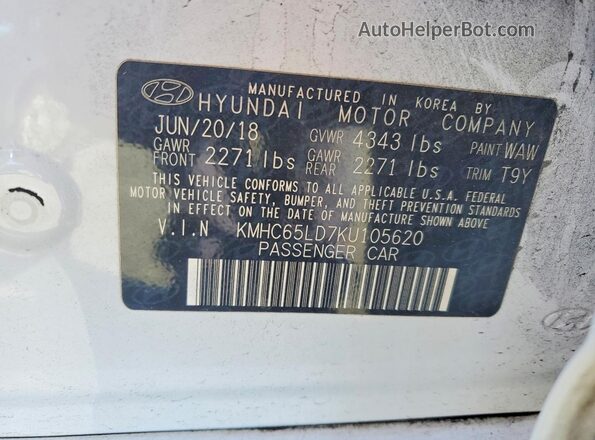 KMHC65LD7KU105620 2019 HYUNDAI IONIQ Белый Вид подкапотного пространства