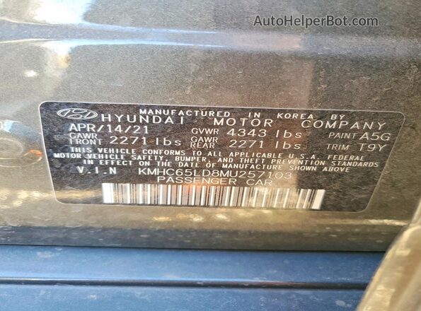 KMHC65LD8MU257103 2021 HYUNDAI IONIQ Угольный Вид наклейки с VIN-кодом