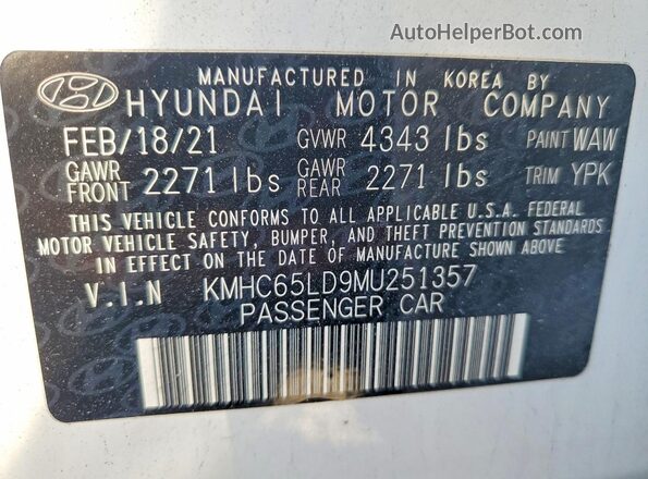 KMHC65LD9MU251357 2021 HYUNDAI IONIQ Белый Панорамный вид салона 360°
