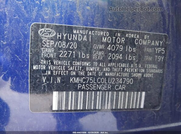 KMHC75LC0LU234790 2020 HYUNDAI IONIQ HYBRID Синий Вид подкапотного пространства