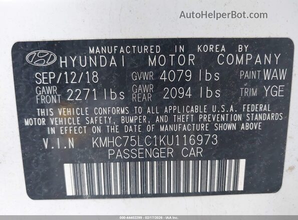 KMHC75LC1KU116973 2019 HYUNDAI IONIQ HYBRID Белый Вид подкапотного пространства